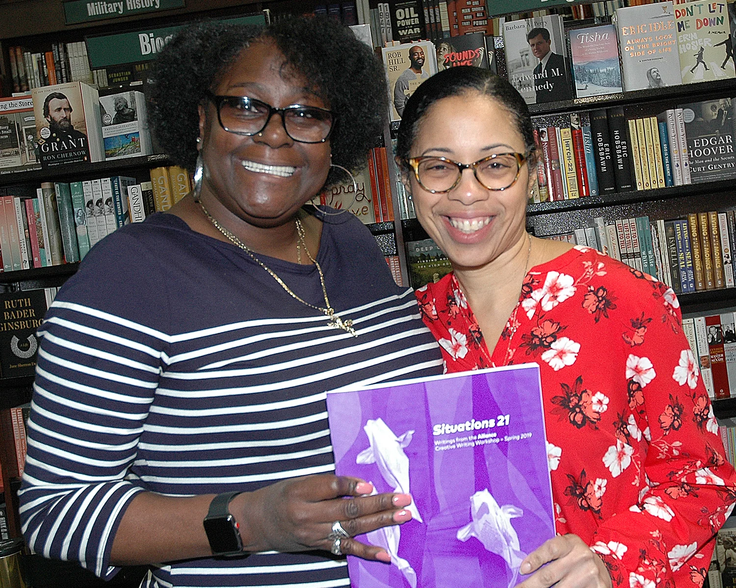 Ramona Cummings with one of the poets