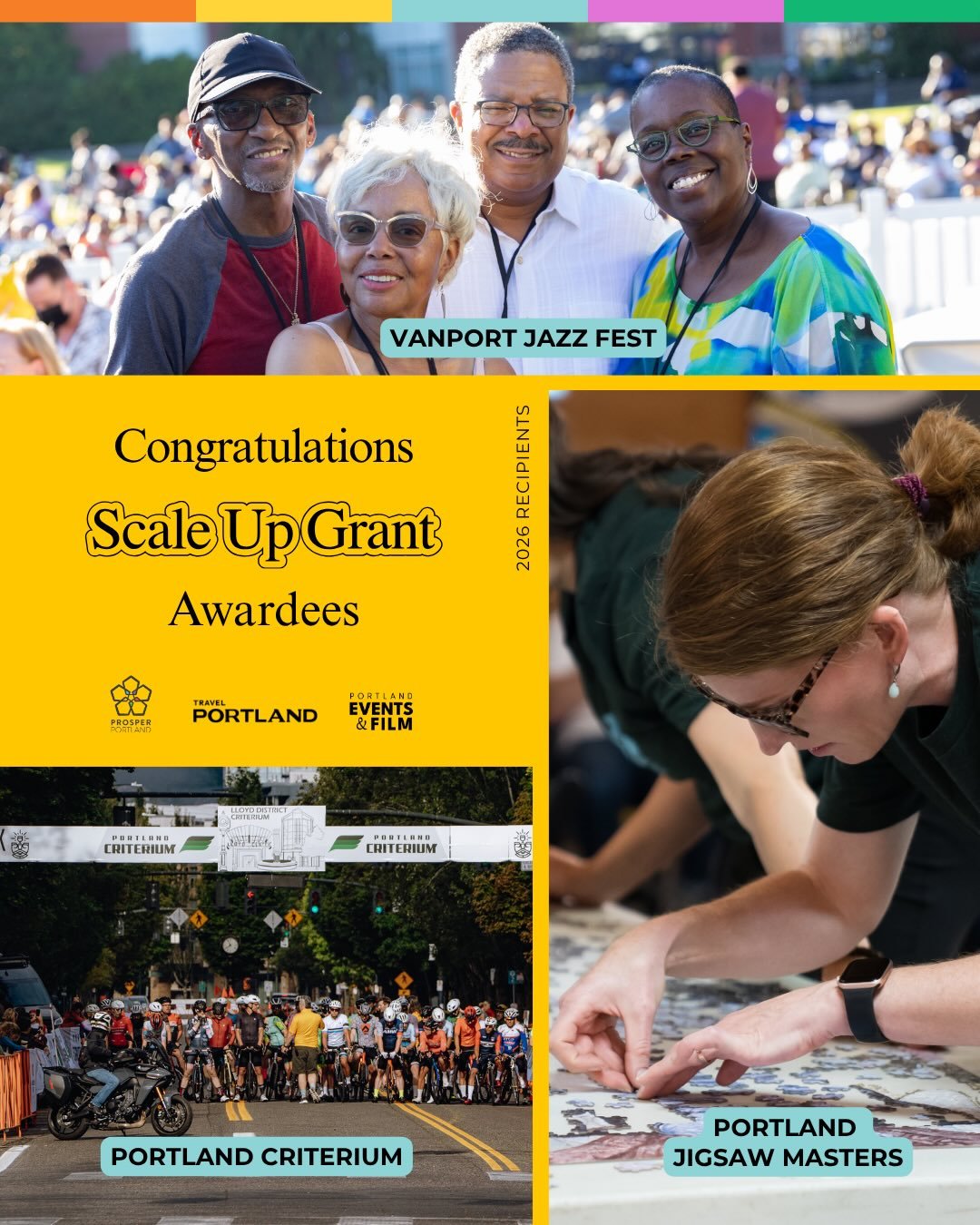 Congratulations to the Scale Up Grant recipients! 🎉

This round of July - December 2026 Scale Up Grant awardees are helping grow Portland&rsquo;s event landscape while bringing new energy, visitors, and economic impact to communities across the city