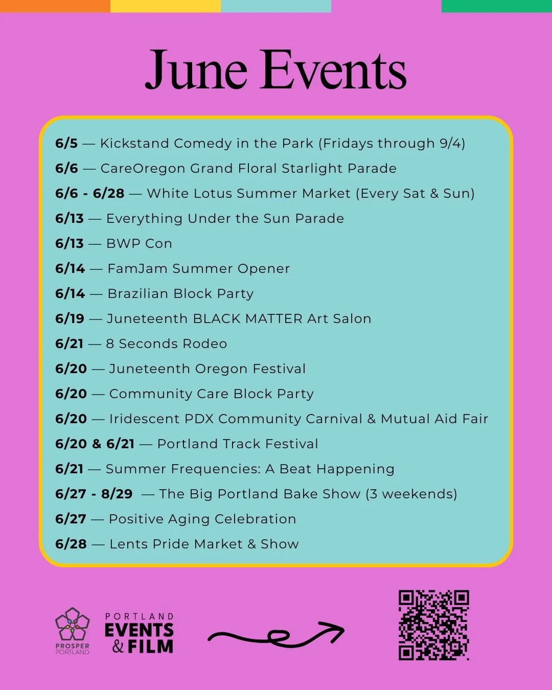 From festivals and community celebrations to cultural events and creative experiences, June is full of opportunities to connect across Portland. 

Here are upcoming events supported by our various grant and funding programs:

6/5 &mdash; Kickstand Co