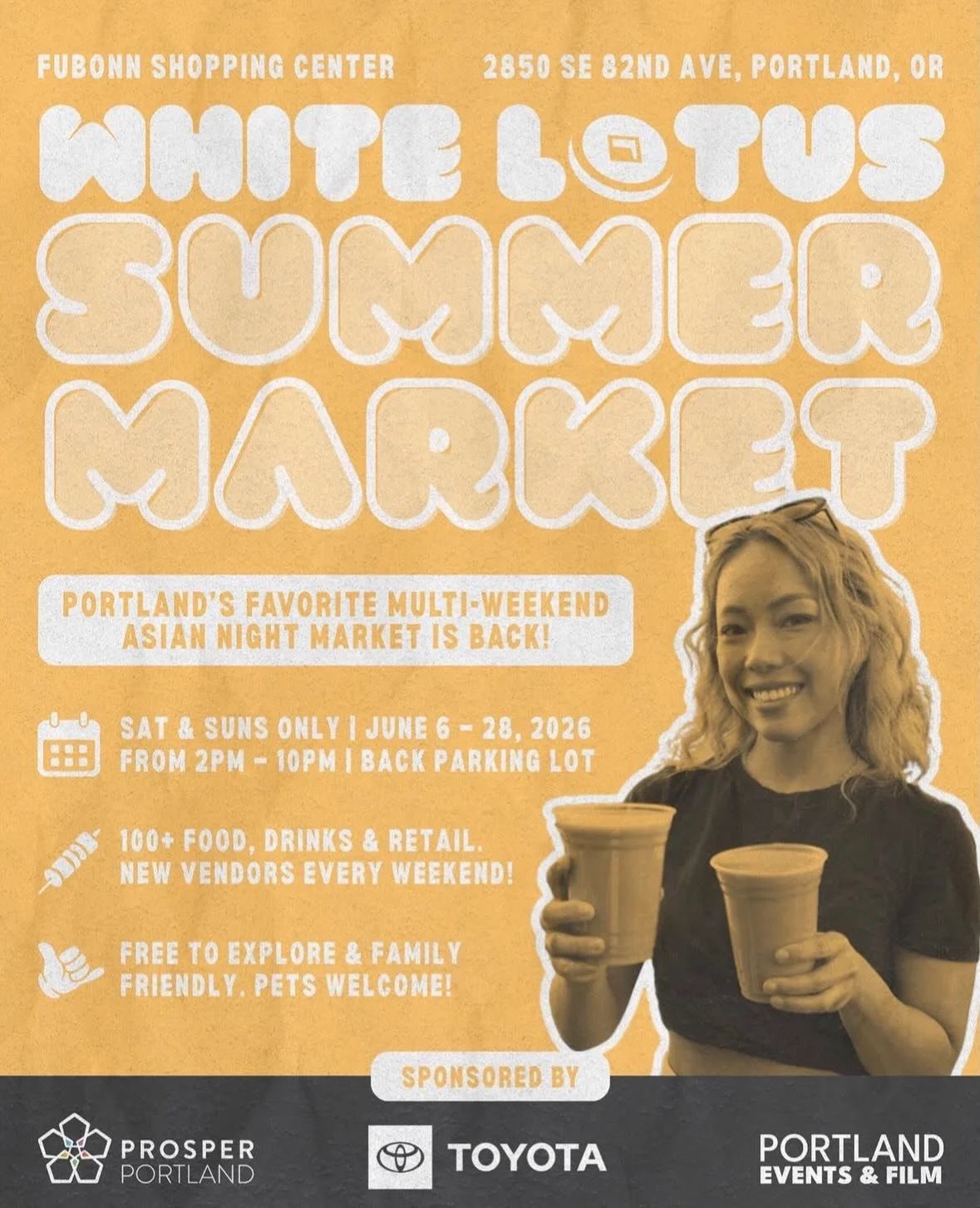 The @whitelotusmarket Summer Market kicks off this weekend! 🤩

Join White Lotus Market every Saturday and Sunday, June 6&ndash;28 from 2-10pm, at Fubonn Shopping Center for four weekends of food, culture, community, local vendors, and AAPI-owned bus