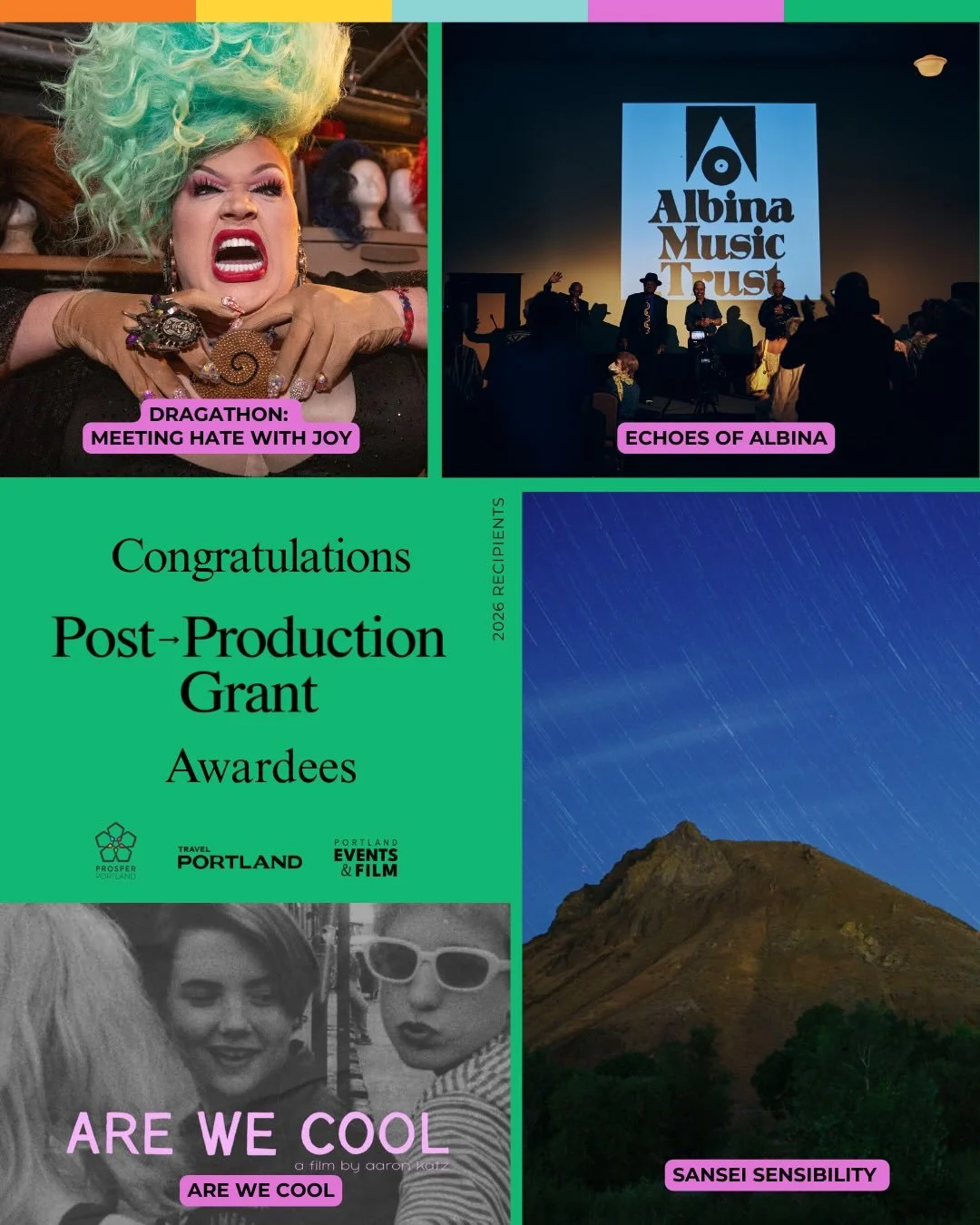 🎉Congratulations to this year&rsquo;s Portland Post-Production Grant recipients!

The Portland Events and Film Office at Prosper Portland, in partnership with Travel Portland, is proud to support four locally made feature films each with post-produc
