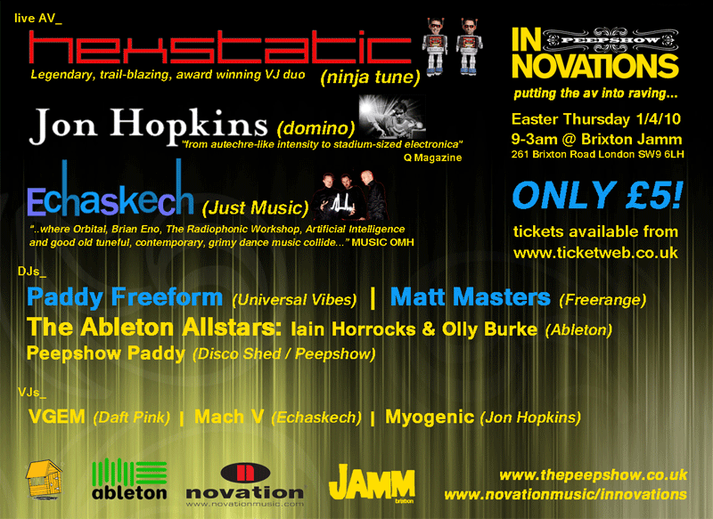 Echaskech @ Peepshow Innovations, Jamm, Brixton 9pm - 3am April 1st £5 entry