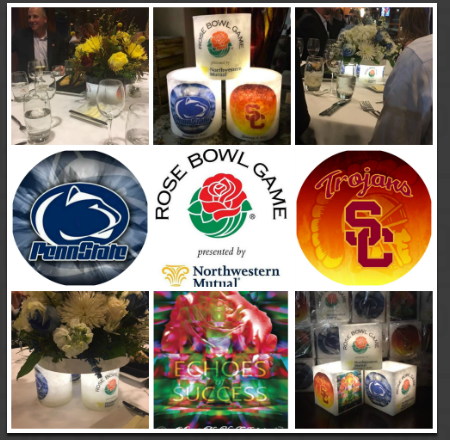 Our product was chosen to be the official luminary for the 2016 and 2017 Rose Bowl events including the annual coaches dinner. Four luminaries were used per table with a beautiful floral arrangement on top. At the end of the evening the attendees were able to take one home as a gift!