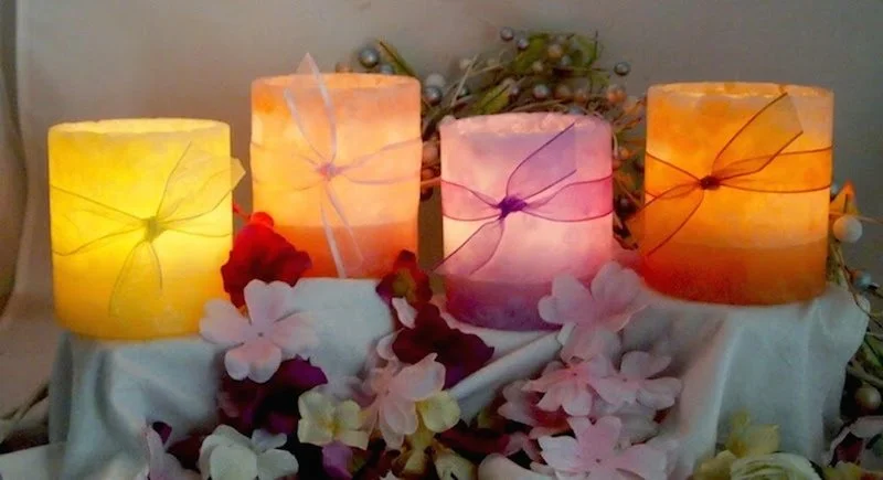  Wishful Wicks created this beautiful pastel quartet for a Santa Barbara wedding for the Warner family.