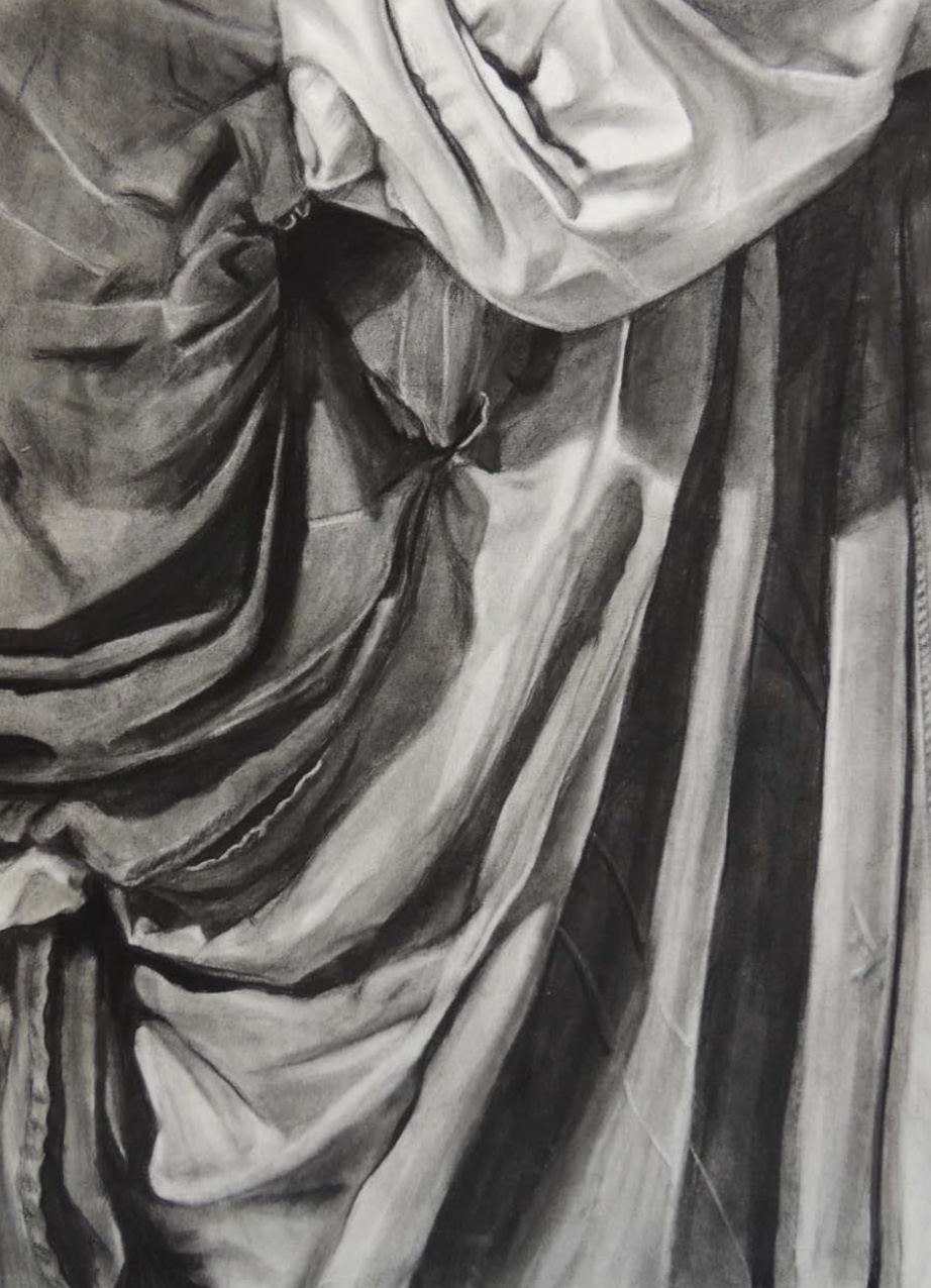  Student: Emelia Clarke Project: “Additive/Reductive Drapery” (Drawing I) Charcoal on Rives BFK  22”x30”  