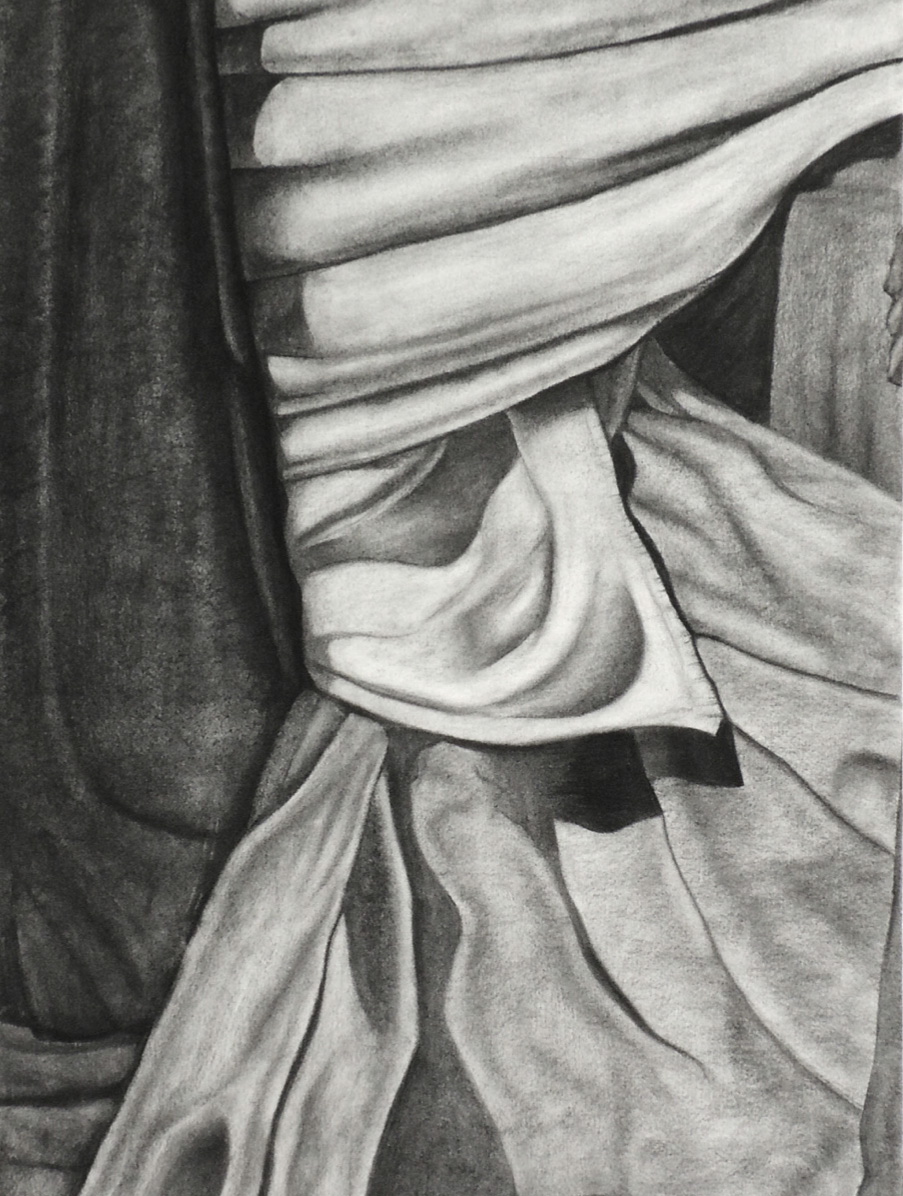  Student: Sophie Astro Project: “Additive/Reductive Drapery” (Drawing I) Charcoal on Rives BFK 22”x30” 