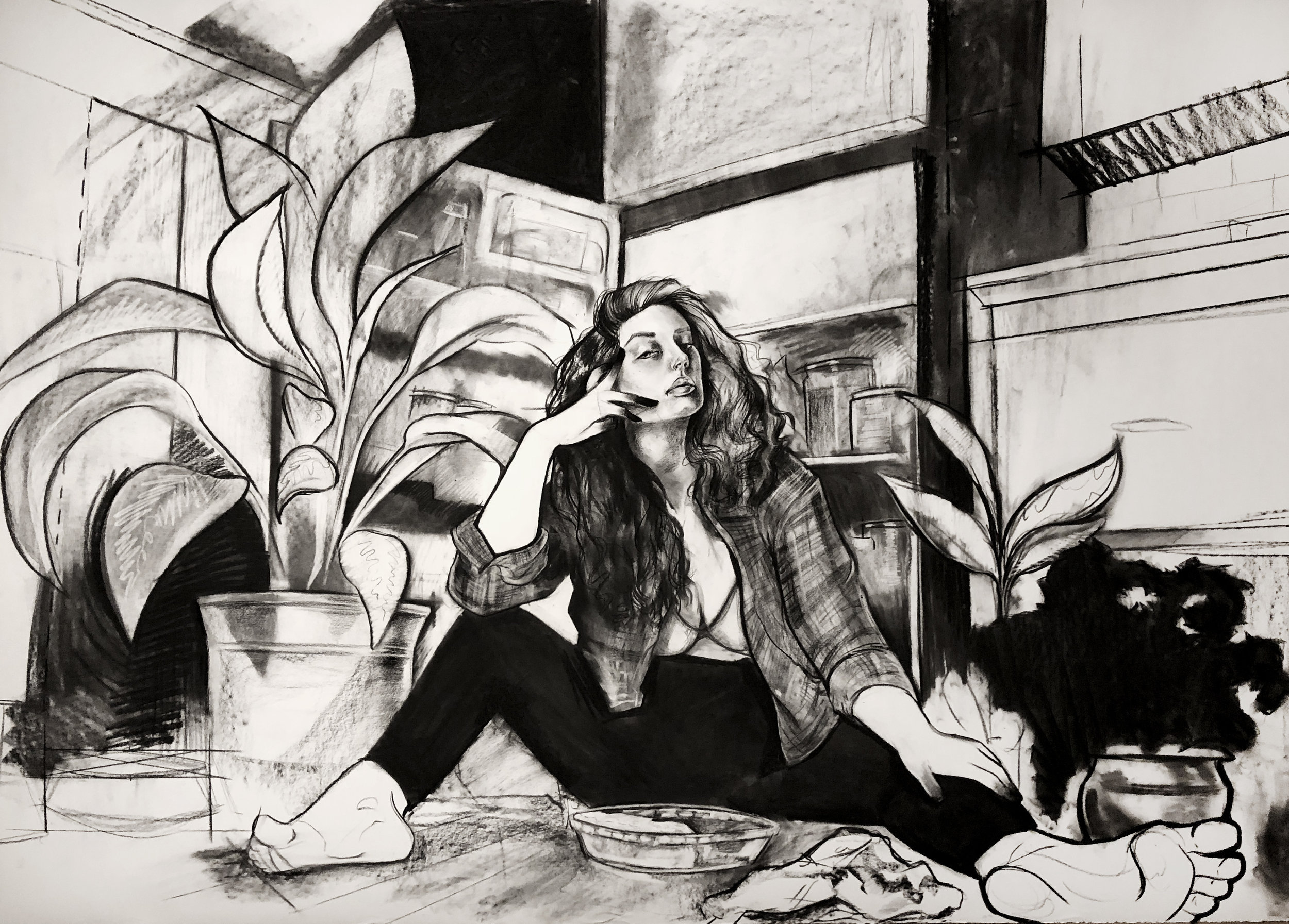  “Bloom Where Your Pants Land” Charcoal on Stonehenge Paper 72”x50” 