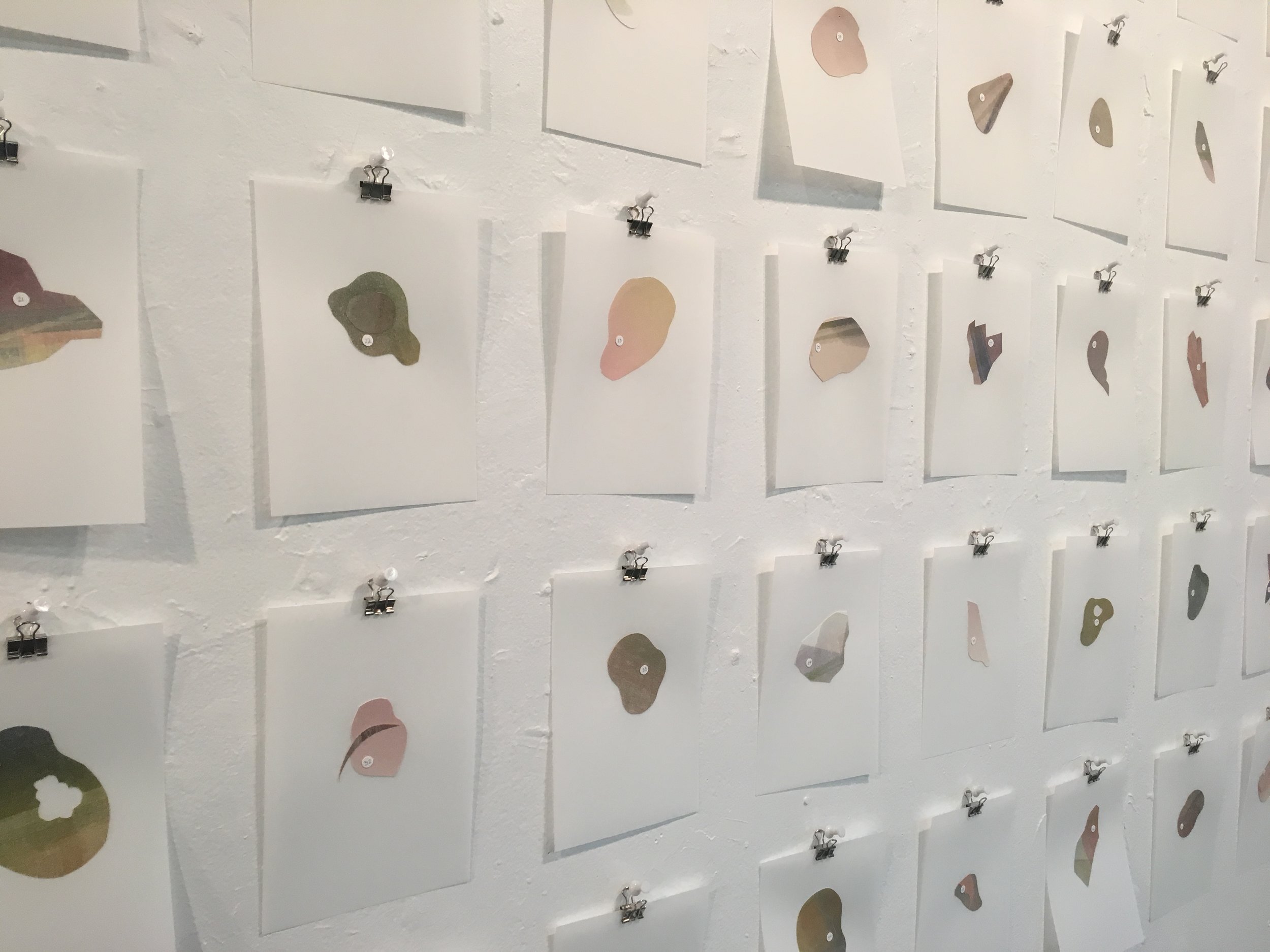  “Compendium II” Lithography, relief, chine colle Site-specific installation; 4”x6” each 