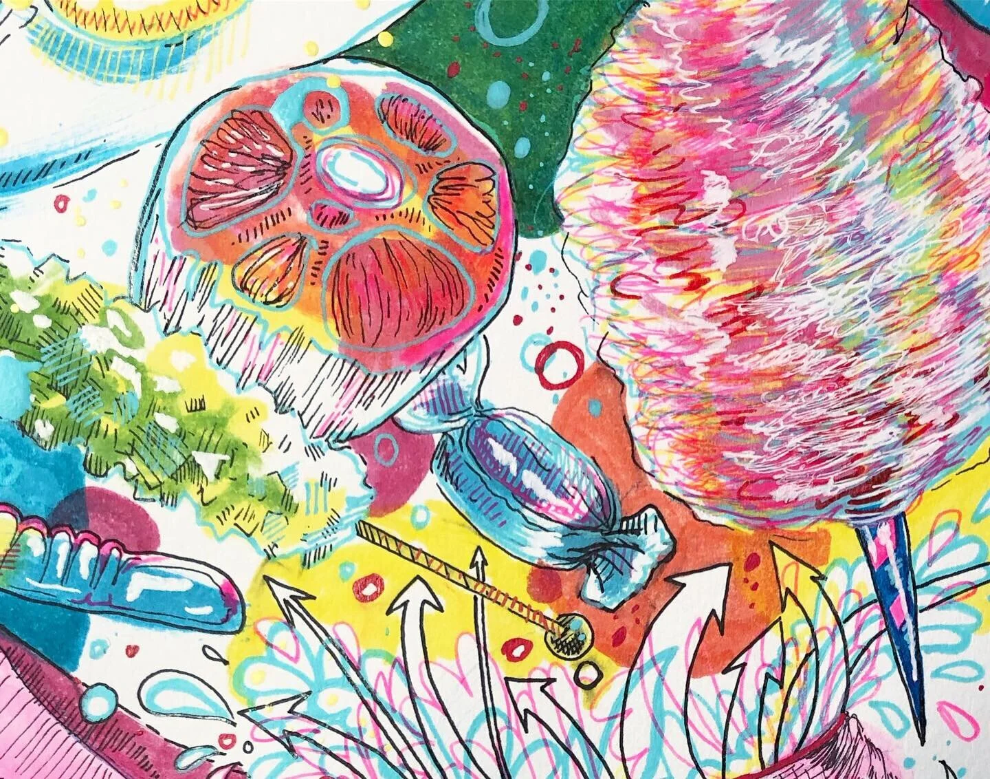  Alcohol markers, gel pens, micron pens. 