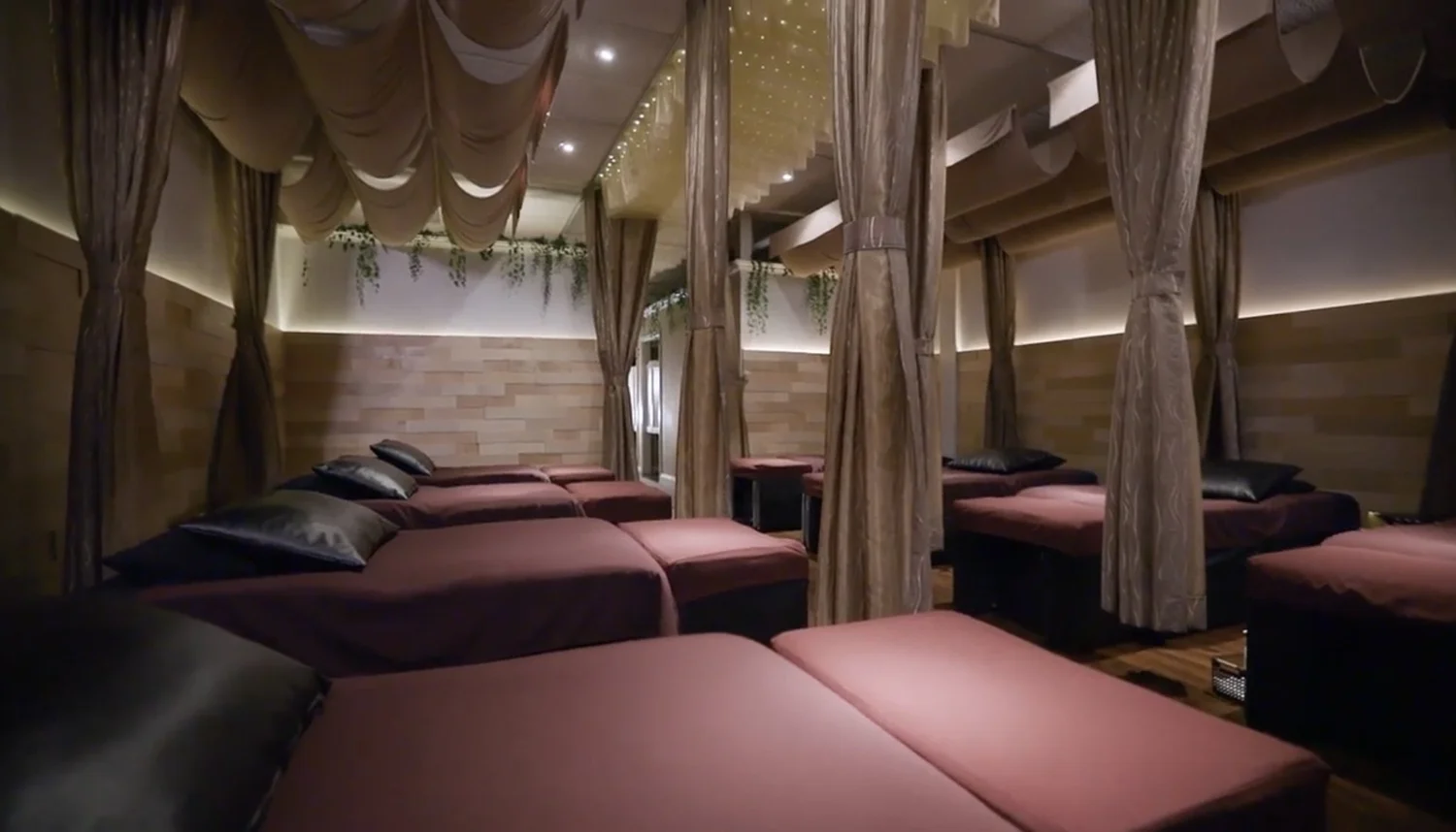 Curtained stations in the Reflex Lounge at Serenity Zen West Covina