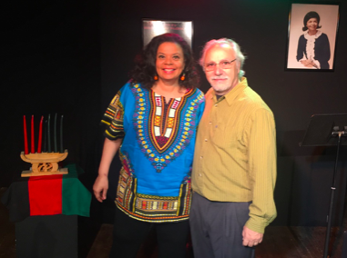 Yvette Heyliger and Mario Giacalone after a performance of Bridge to Baraka in the 2018 United Solo Theatre Festival on Theatre Row.