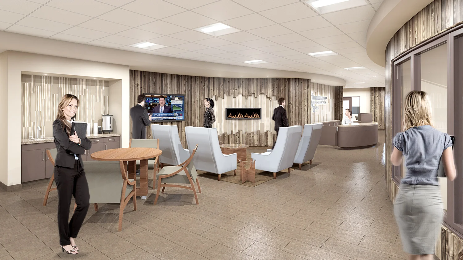 New bank remodel, Northwestern Bank, interior image, new finishes, contemporary, renovation