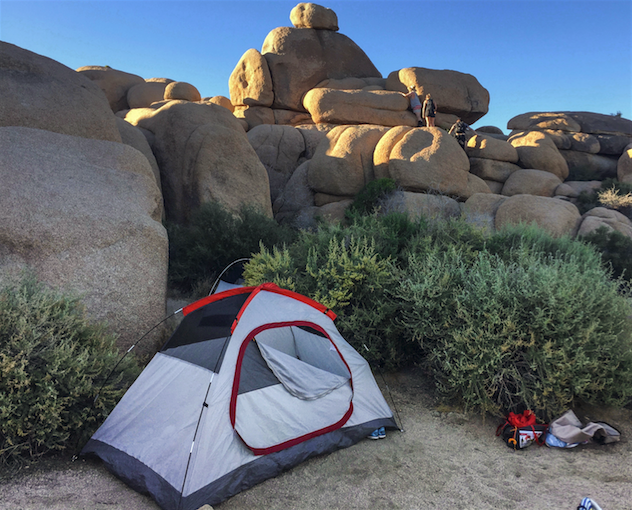 Camped up against the boulders at Jumbo Rocks