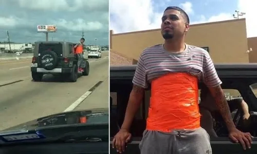 Dude Gets Duct Taped To Outside Of Jeep, Drives On Freeway