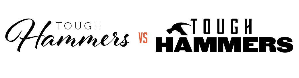 The logo design on the right just looks wrong because it isn't giving the message justice. The logo on the left fits. Masculine, rugged, tough . Just like a hammer.