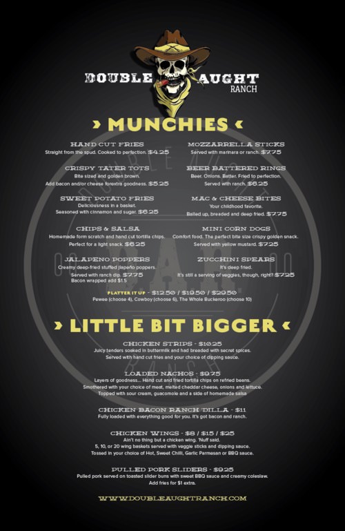 Updated menu design with bold bright headlines and black background.