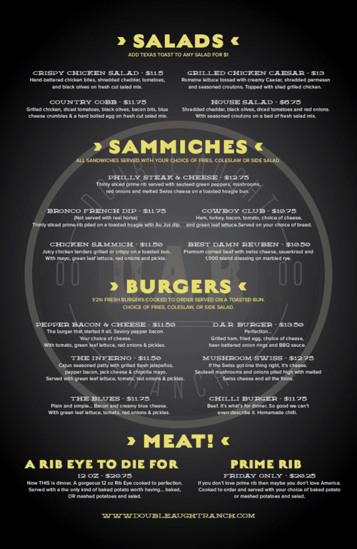 Newly designed menu back for Double Aught Ranch.