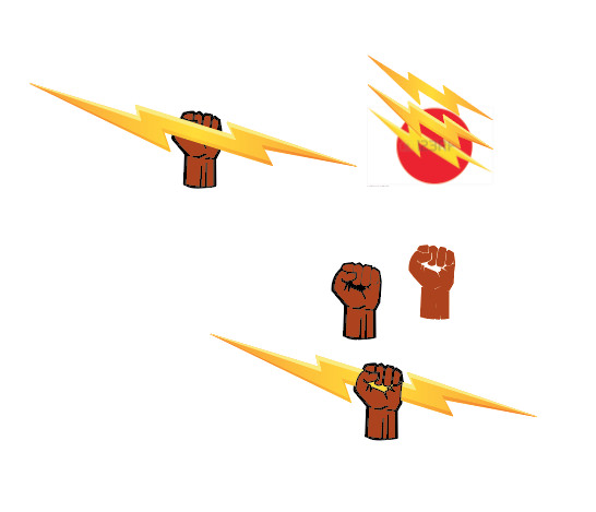 Building the hand and lightning bolt in Illustrator.