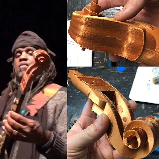 Custom 3d-printed headstock for the &quot;drumitar&quot;, played by @royfuturemanwooten of Bela Fleck and the Flecktones (by🆗🏠🐈!) @belafleckbanjo #drumitar #3dprinting #custom #futureman #headstock #scroll #ok I TAKE COMMISSIONS  contact at okhous