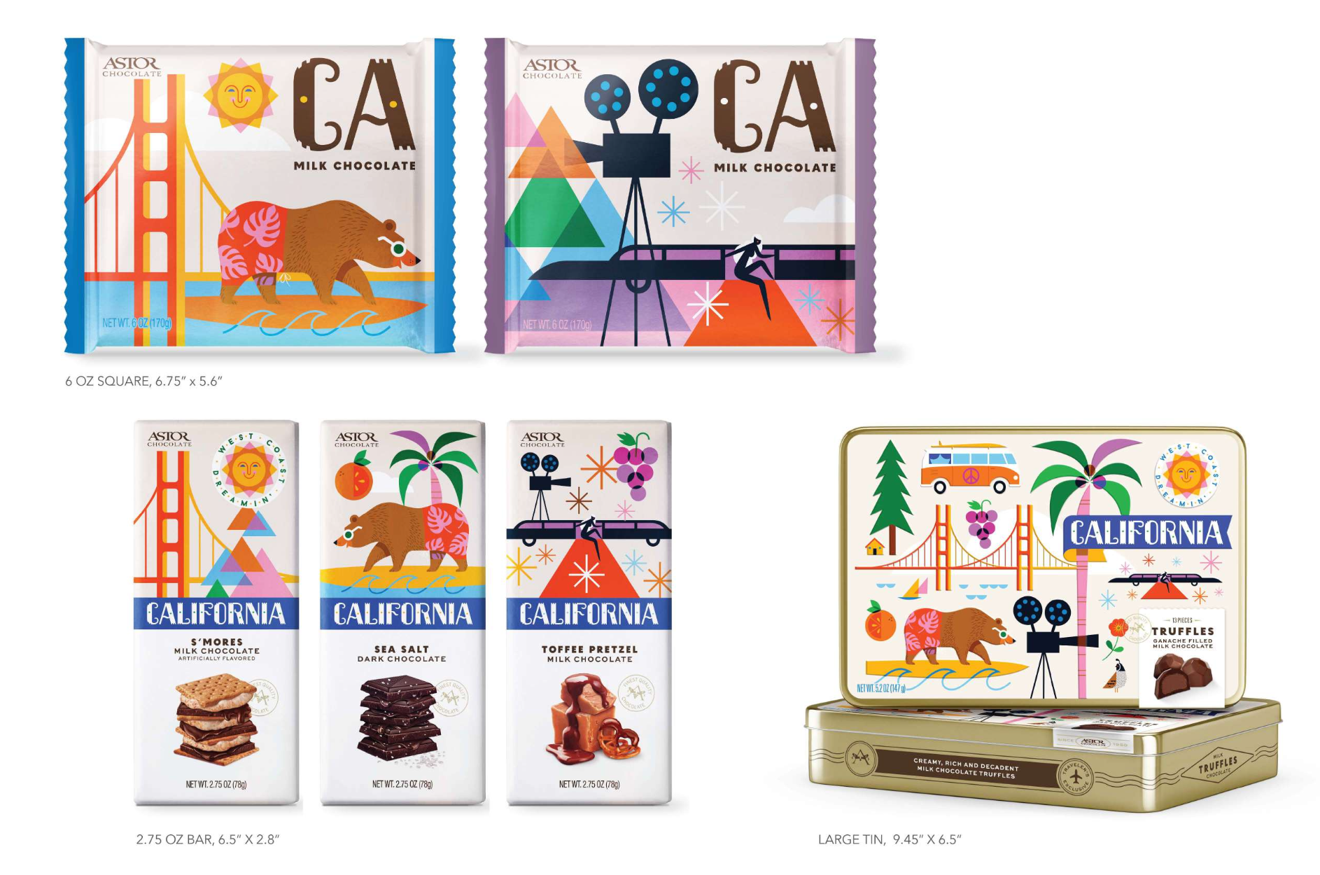 California illustration for packaging for Astor Chocolates