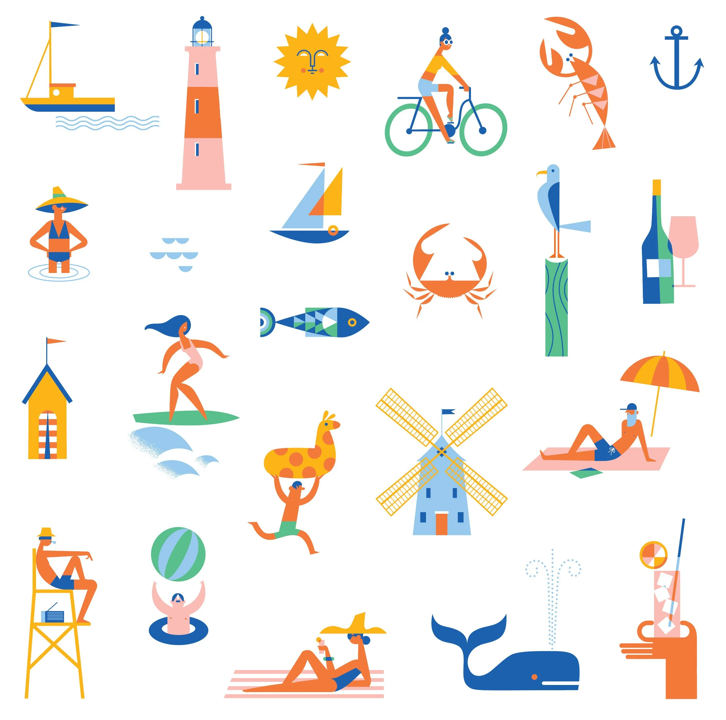Beach Town coastal-inspired surface design collection by Kirsten Ulve featuring seaside illustrations and resort lifestyle motifs.