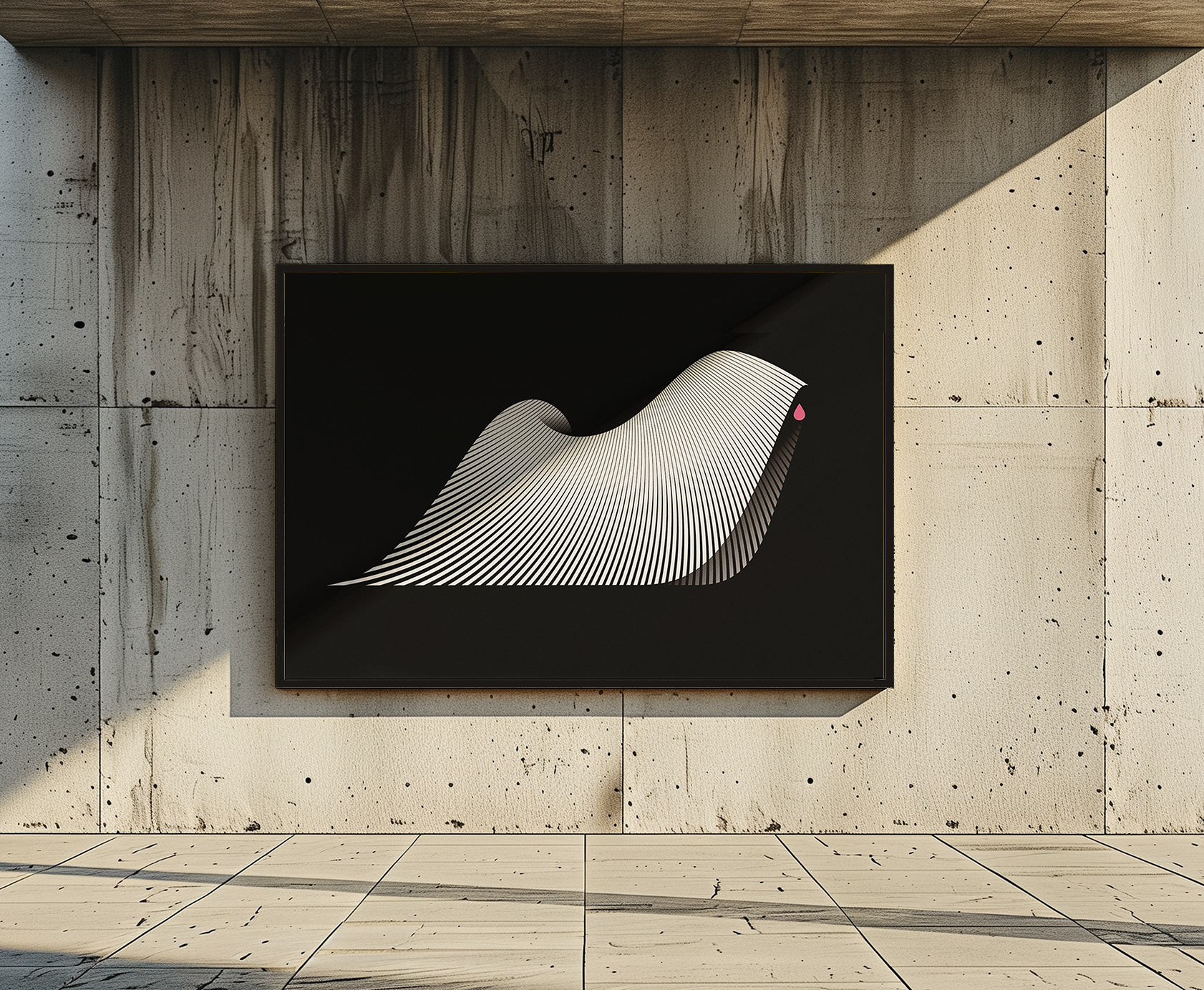 Puli (Best in Show) abstract dog art print by Kirsten Ulve displayed framed on wall in modern interior.