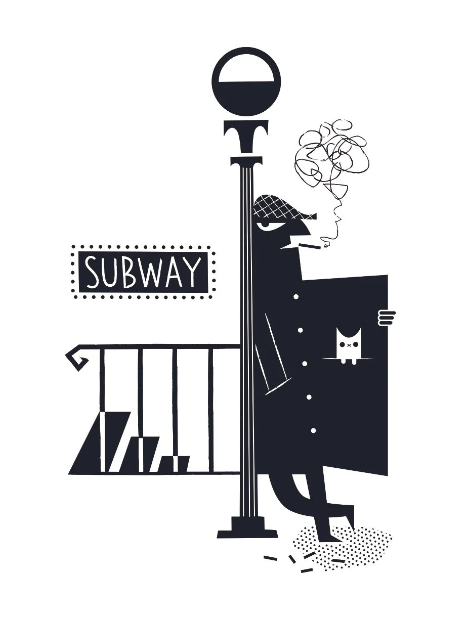 Bad Larry New York subway character illustration black and white art print by Kirsten Ulve.jpg
