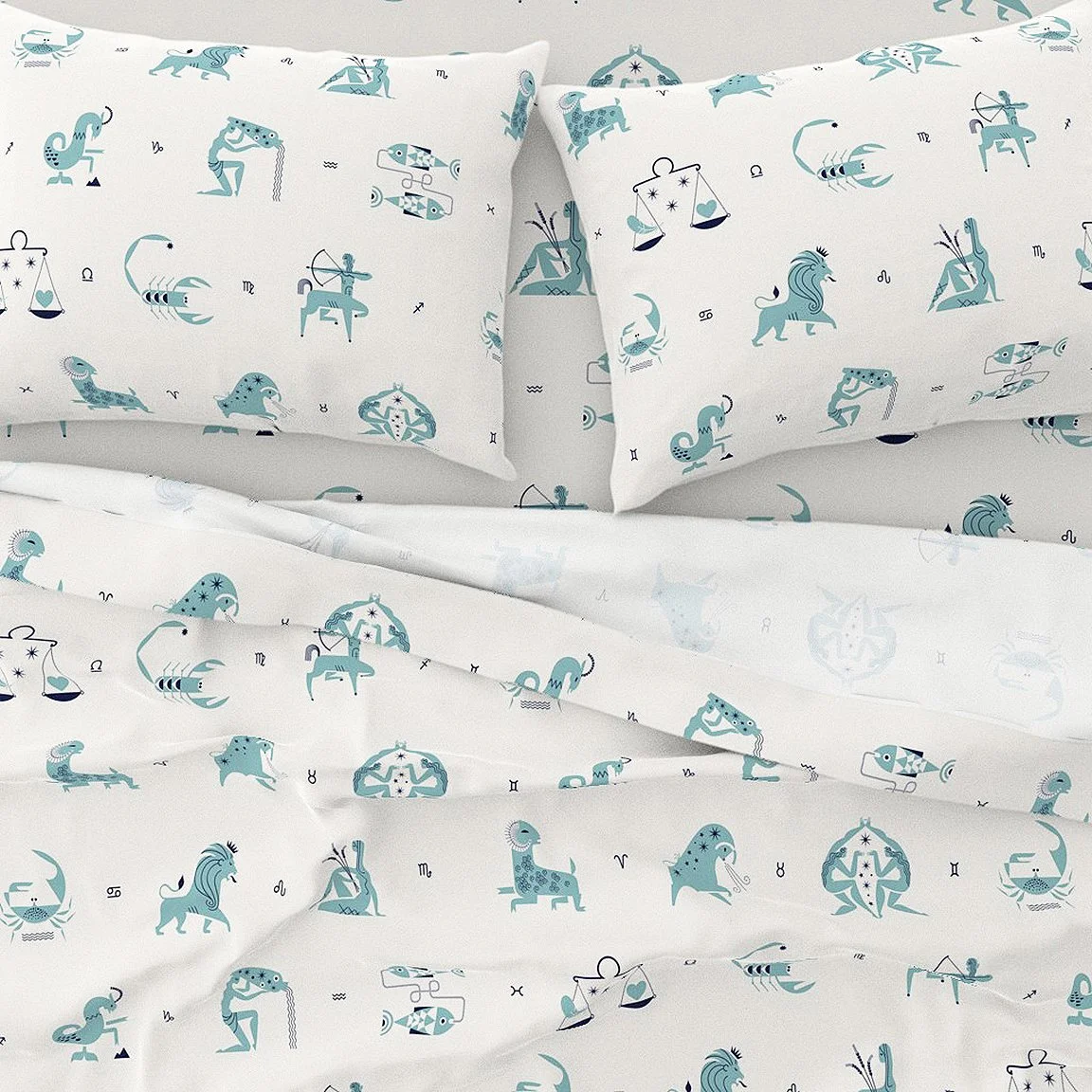 Zodiac signs illustrated for surface design on sheets and textiles
