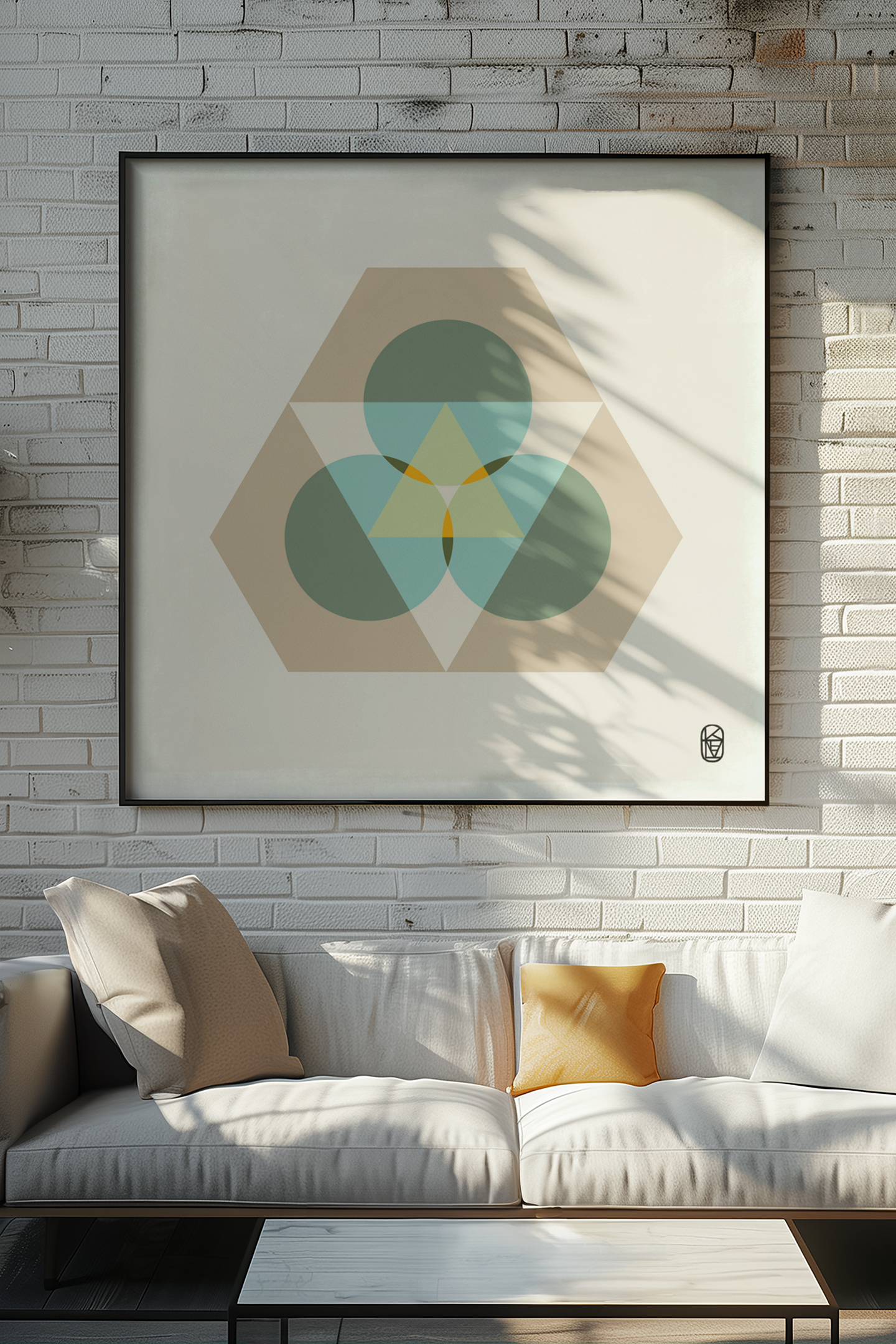 Geometric abstract artwork by Kirsten Ulve featuring layered circular forms in soft neutral tones for modern interiors.