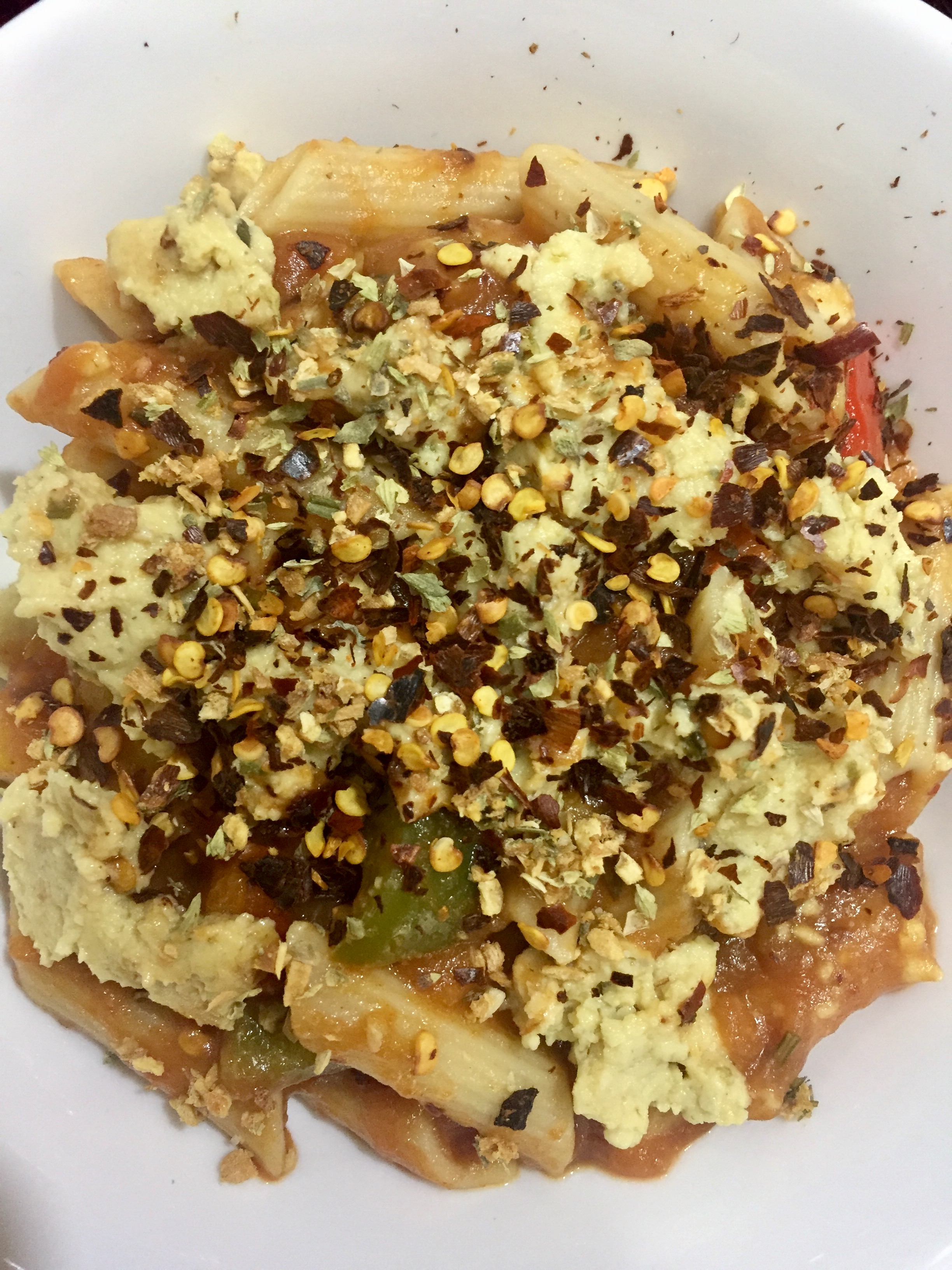 I went with making an organic Quinoa Pasta with peppers and homemade sauce, topped with crumbled cashew cheese... YUM !! 