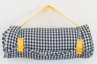 Little Bean Nap Mat in Navy + Wht Check with Gold Strap, $150-.png