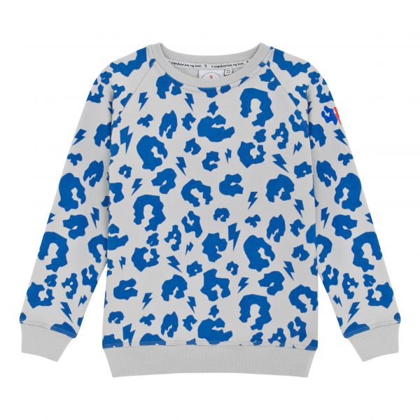 Scamp + Dude Grey with Electric Blue Leopard and Lightning Bolt Sweatshirt, $48-.jpg