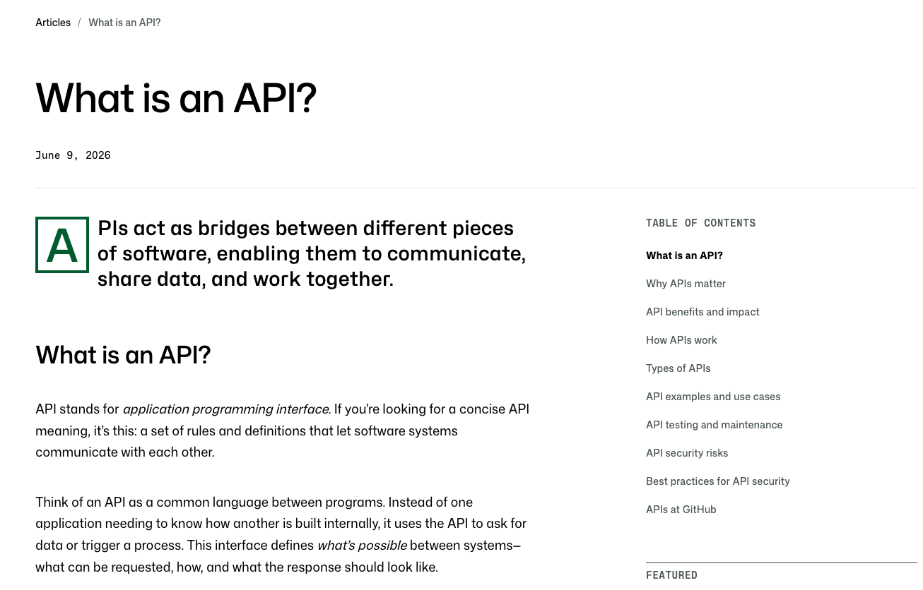 GitHub article - What is an API?