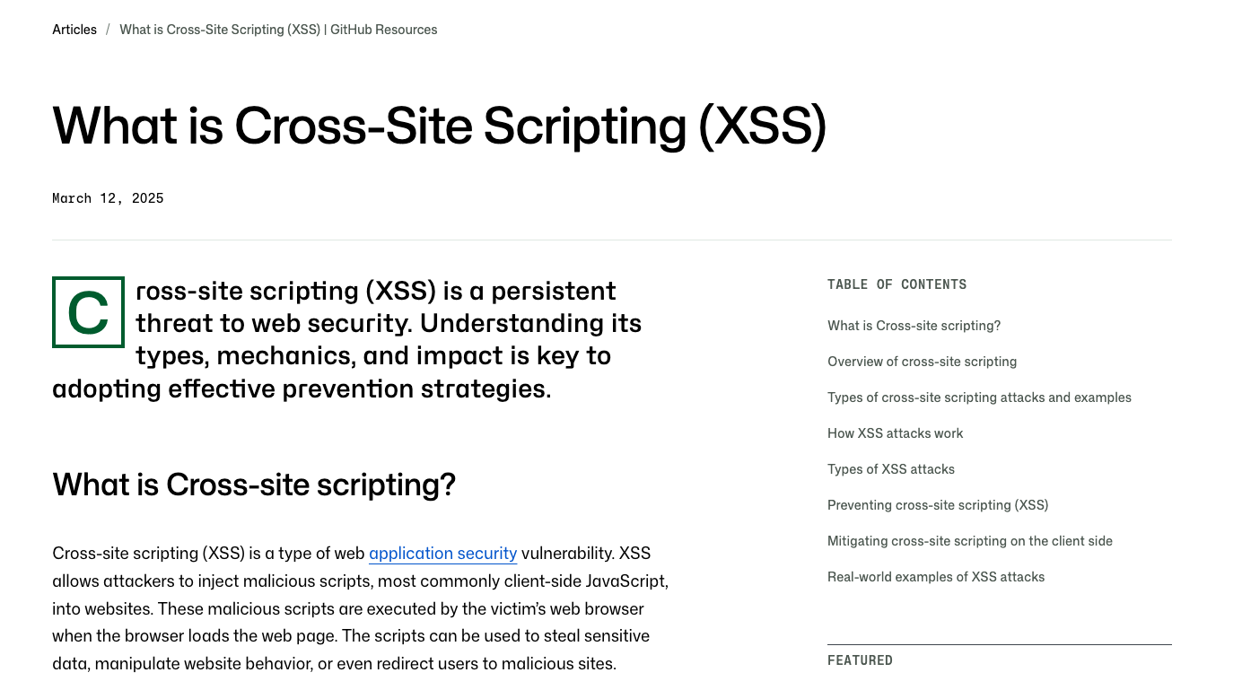 GitHub article - What is XSS?