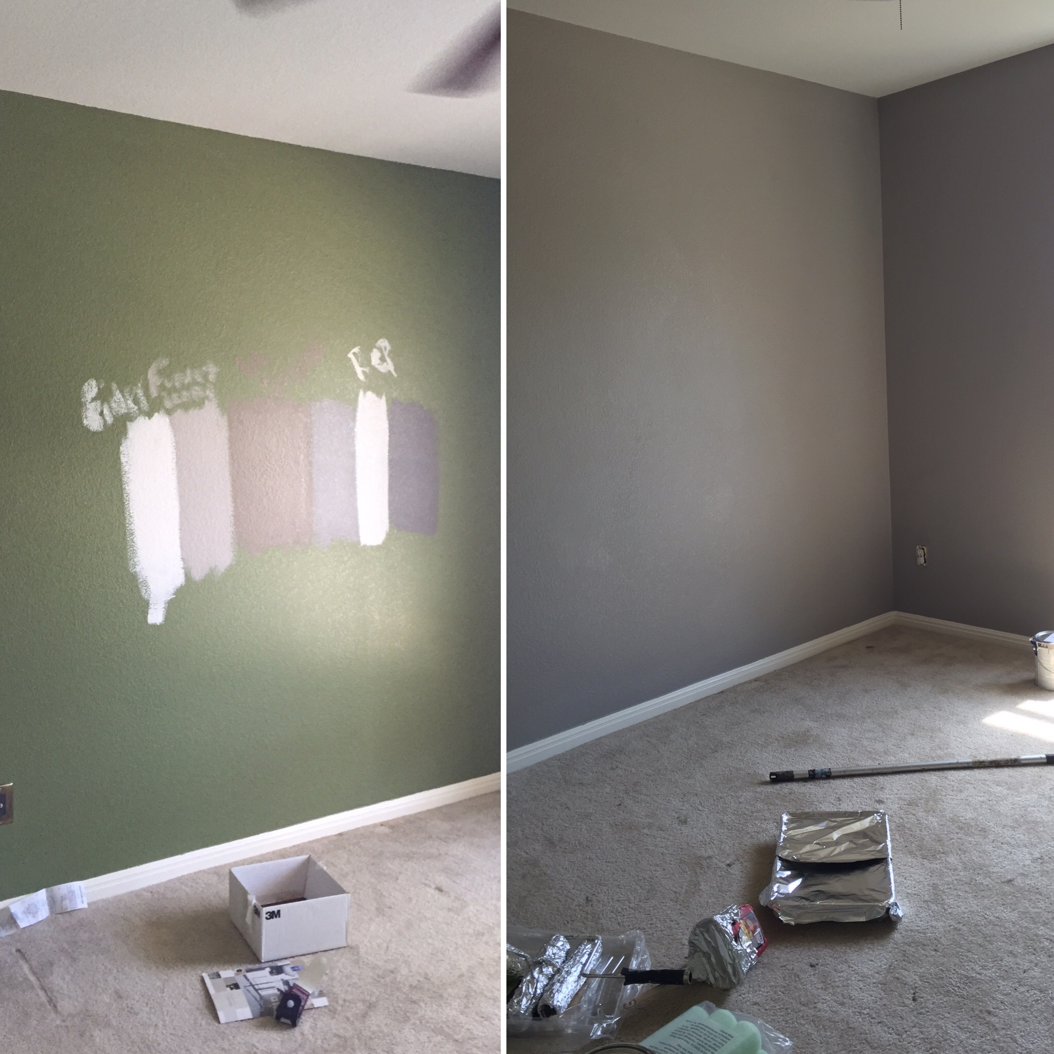 Older son's room, Colin the one in picture above. His room was green to begin with and we changed it to SW Functional Grey. 