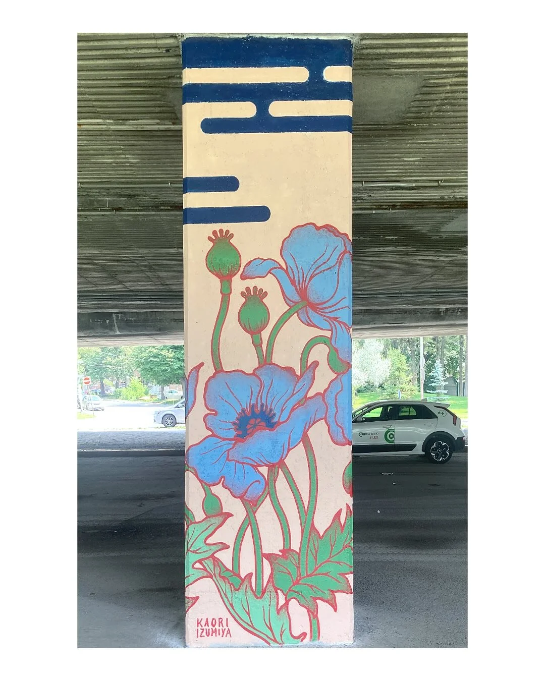 Je suis heureuse de partager ma toute derni&egrave;re murale, situ&eacute;e au coin des rues D&rsquo;Iberville et Cr&eacute;mazie, sous les piliers de l&rsquo;A40 &agrave; Saint-Michel, r&eacute;alis&eacute;e dans le cadre du projet @quartiercirque 
