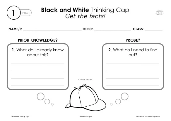Thinking Caps K-2 Worksheet 1 "Black & White"