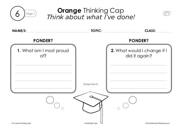 Thinking Caps K-2 Worksheet 6 "Orange"
