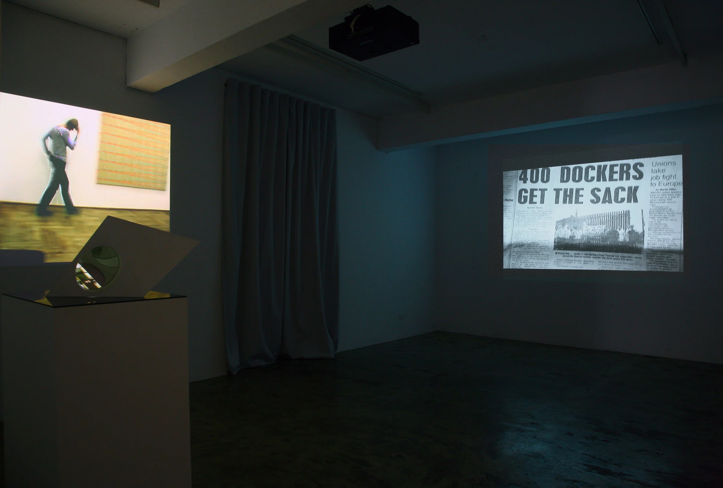 (Left) Claire Hooper's video installation 'The Blessing', 2007/ 20088 ; (Right) Chen Chieh-Jen's Video installation 'The Route', 35mm film transferred to dvd, color & b/w, silent, 20 mins, Single-channel, 2006.