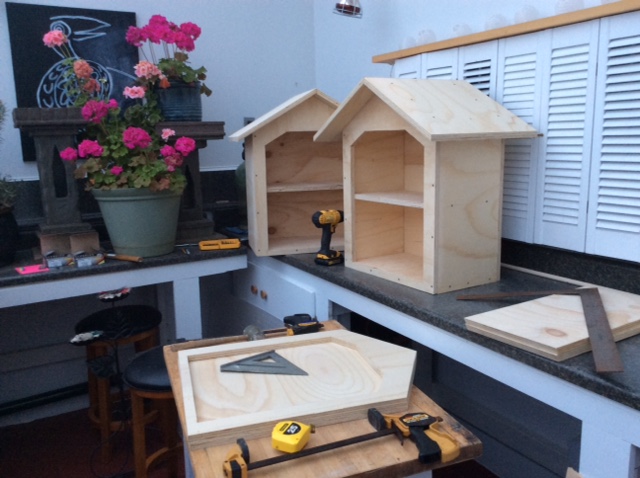 The small wooden libraries being created by local artists Clare and Neil Driscoll.