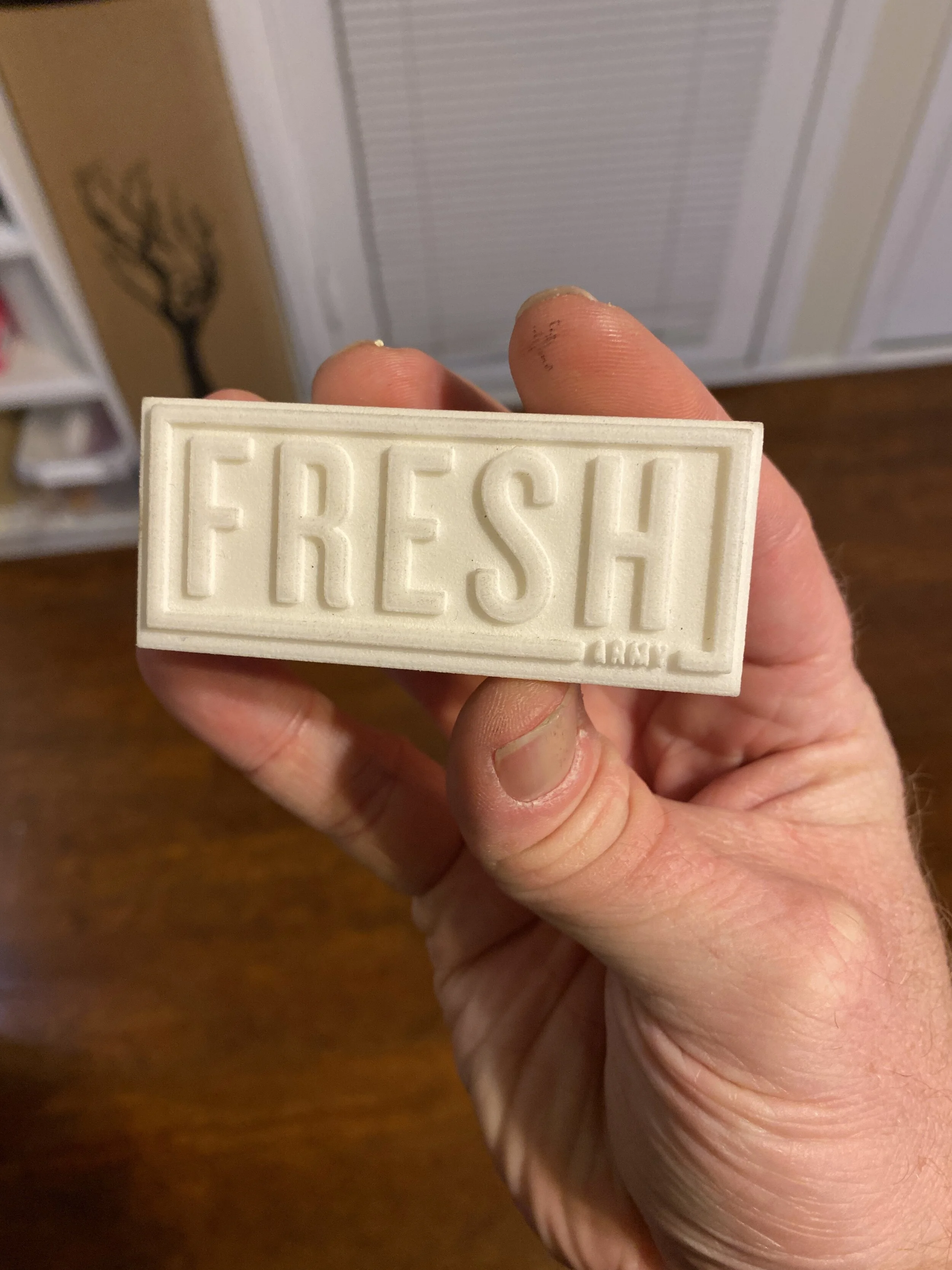 PLA Print Fresh Army Logo Master Sculpt. Used for mold making 