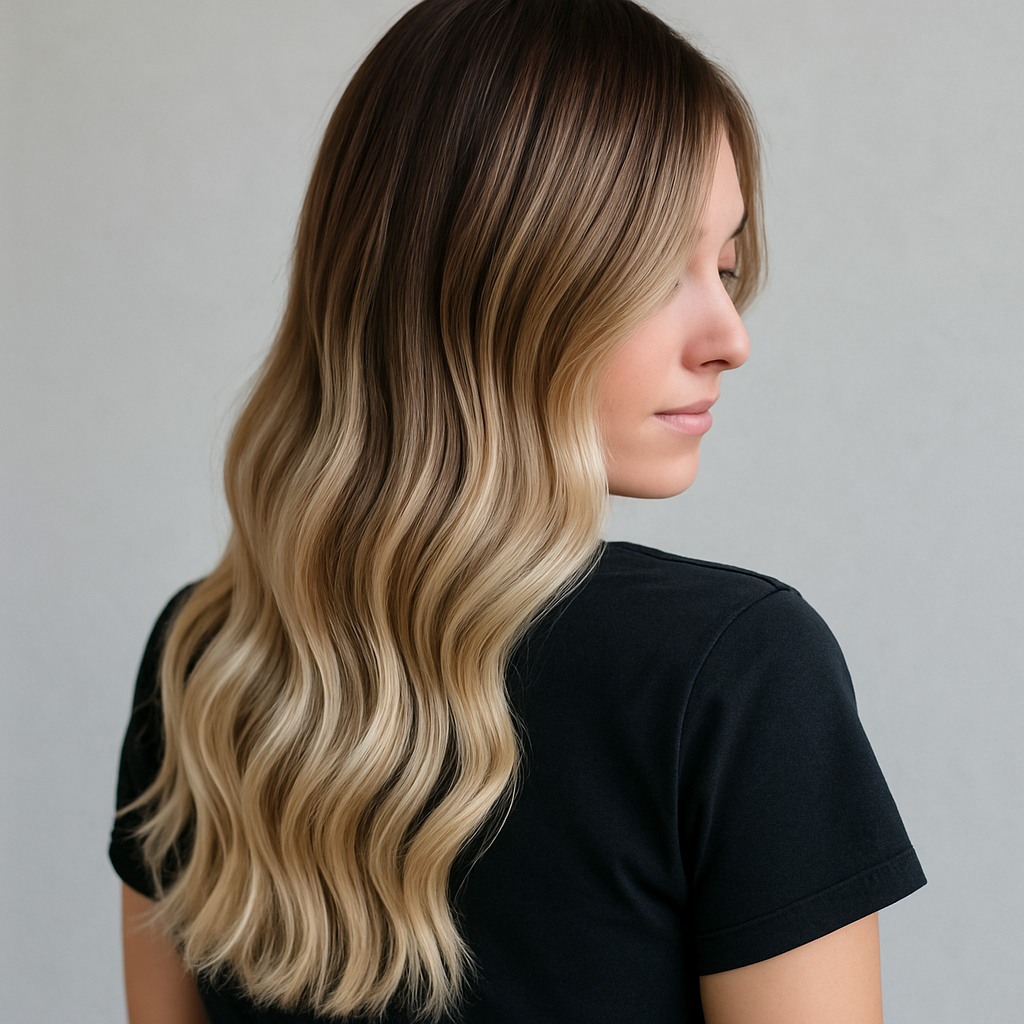 rooted blonde, lived in blonde, darker roots, live in highlights, dark base color with blonde