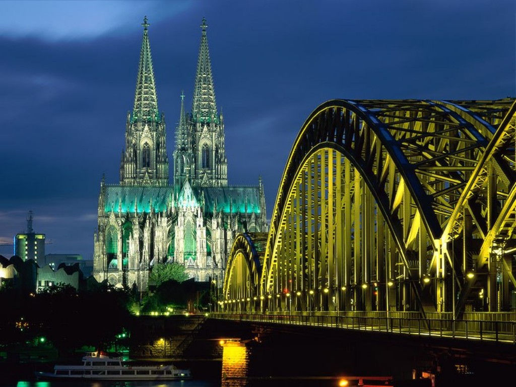 Cologne Cathedral (Kölner Dom). The railroad bridge is leading into the underground station next to the cathedral. 