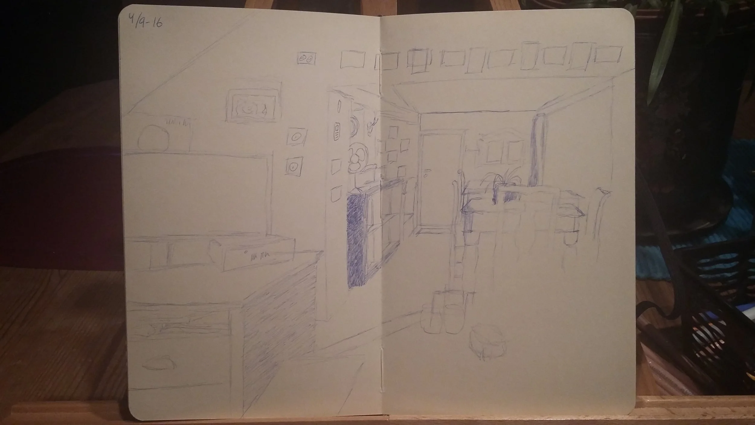 I do like a couple of things about this sketch, but it is mostly a huge mess! Getting the perspective right was surprisingly difficult.
