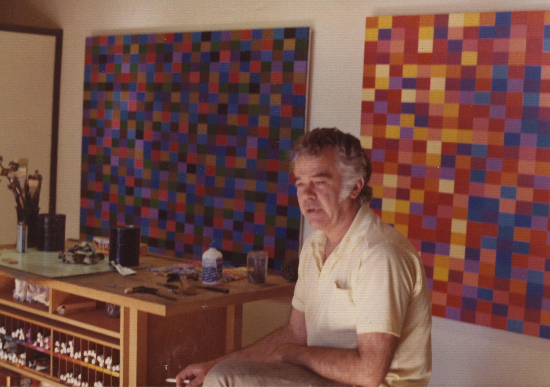 Karl Benjamin in his studio, circa 1972.