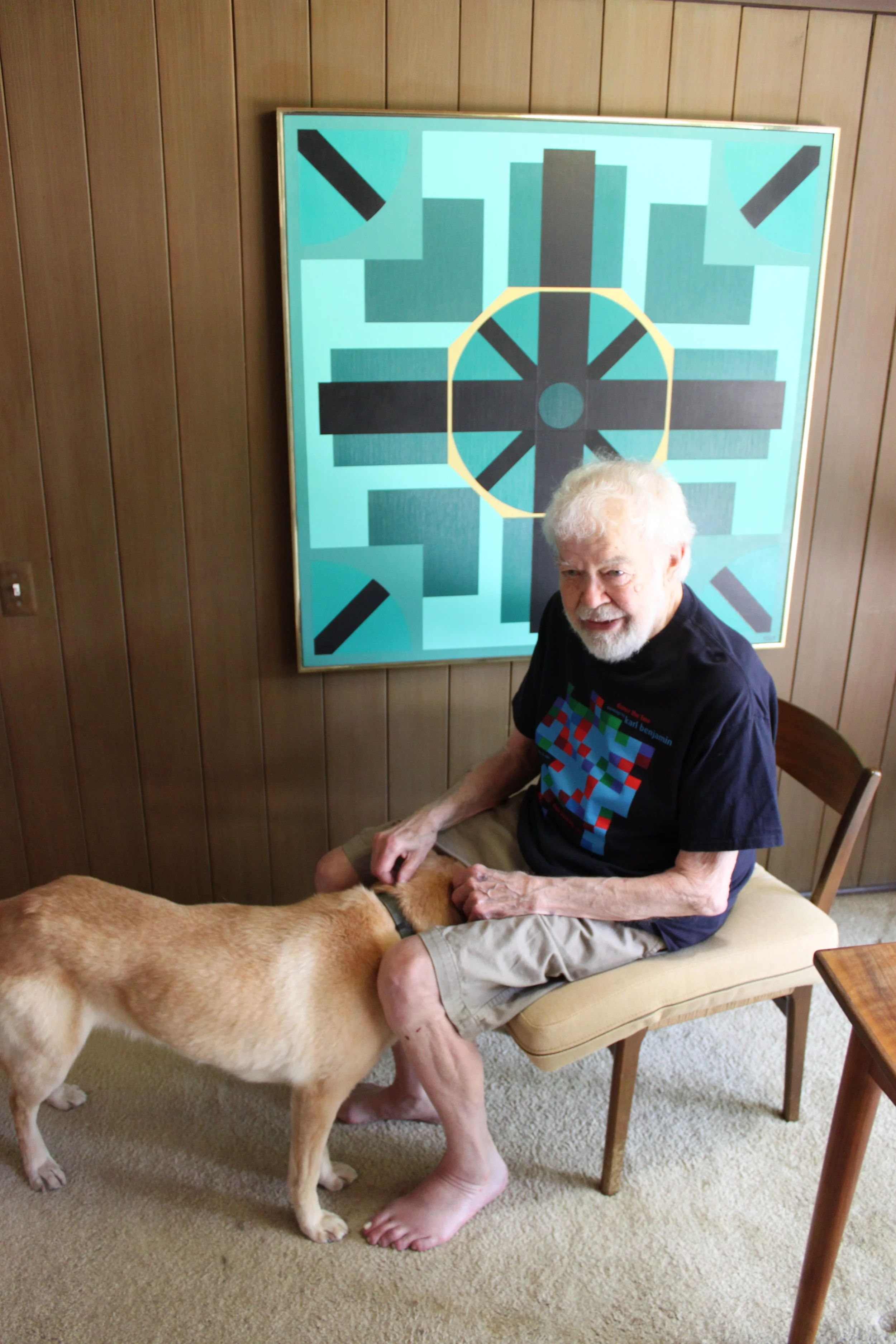  Karl Benjamin at home with "Macho", July 2011, photo by Louis Stern. 