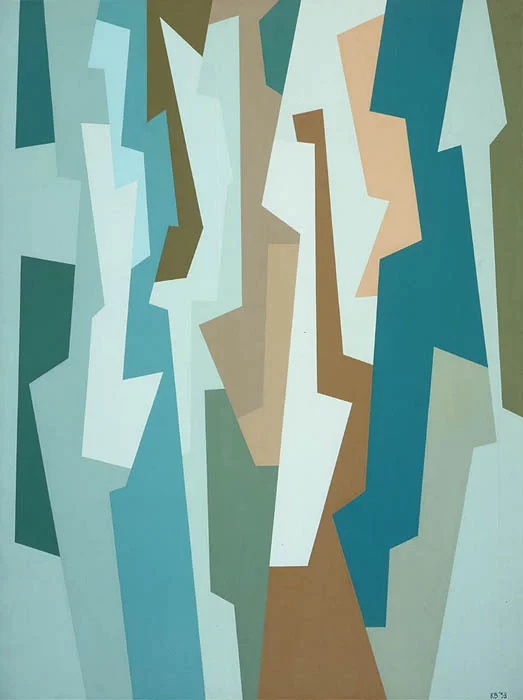 Interlocking Forms (Thalo Green/Raw Umber/Mars Yellow) , 1958 oil on canvas 40 x 30 inches; 101.6 x 76.2 centimeters