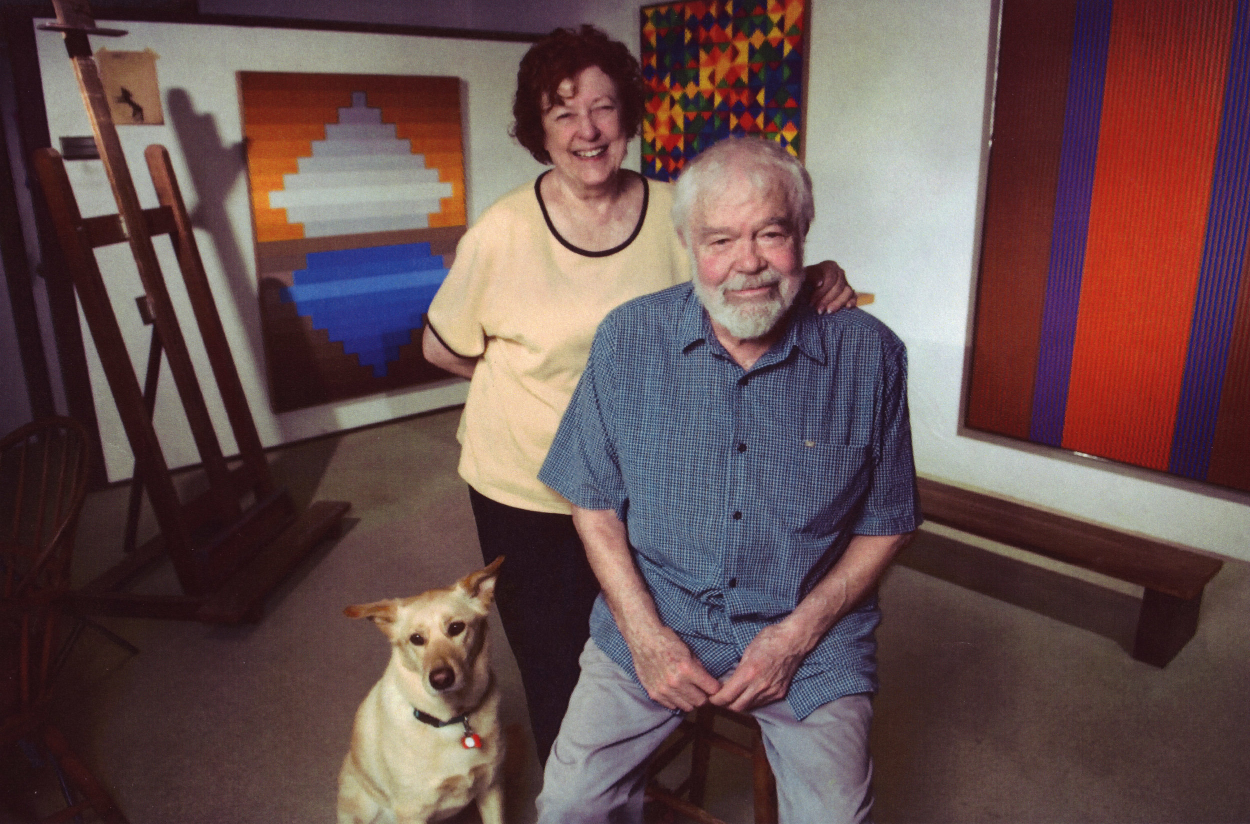  Karl &amp; Beverly Benjamin with "Mischa" in the artist's studio, circa 2000. 