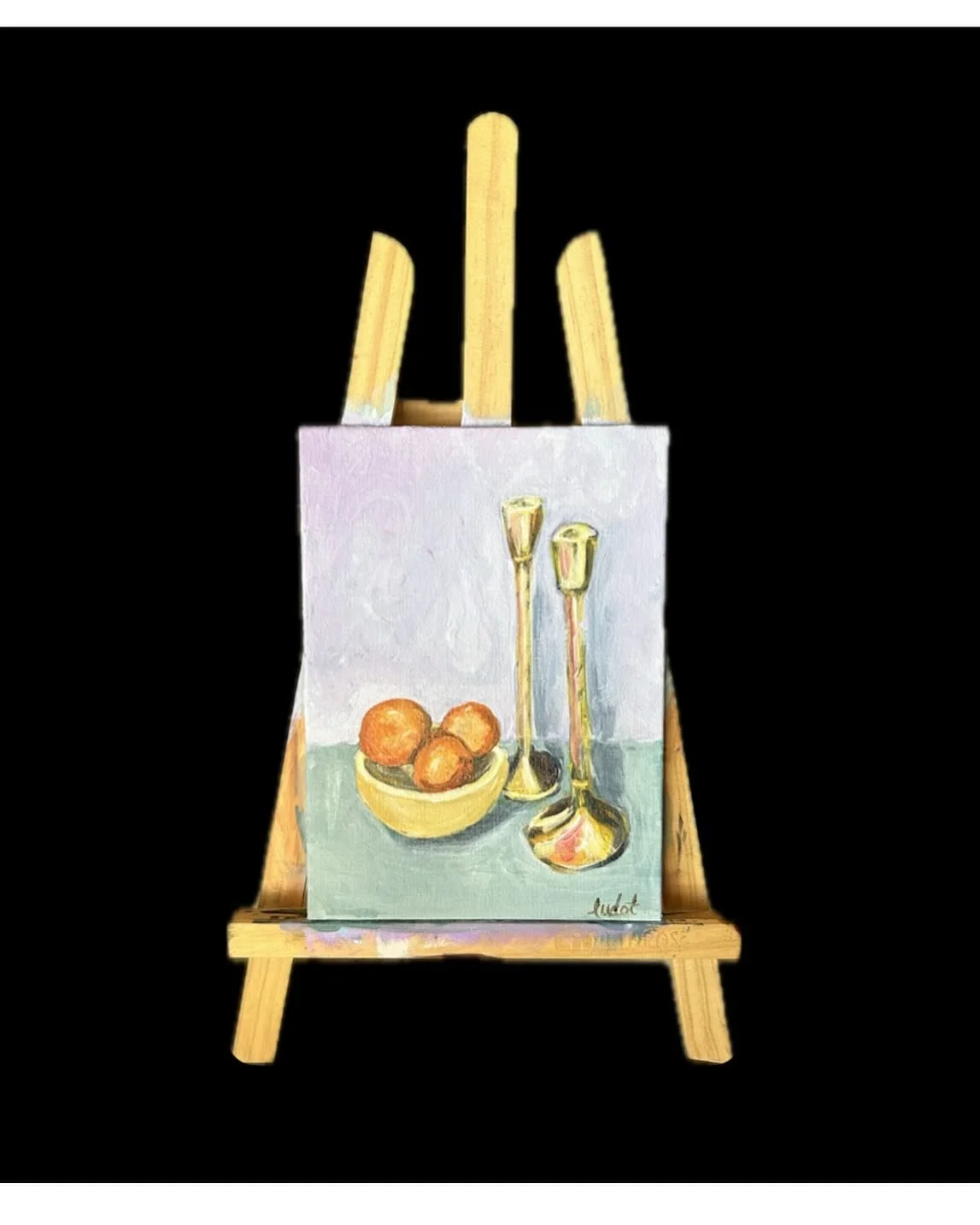 third day of #kgaweekday with @kalie.graves.art 

bowl of oranges with candlesticks (fruit/metal)
5x7 acrylic on canvas board 

#dailyart #painting #oranges #homedecor #acrylicpainting