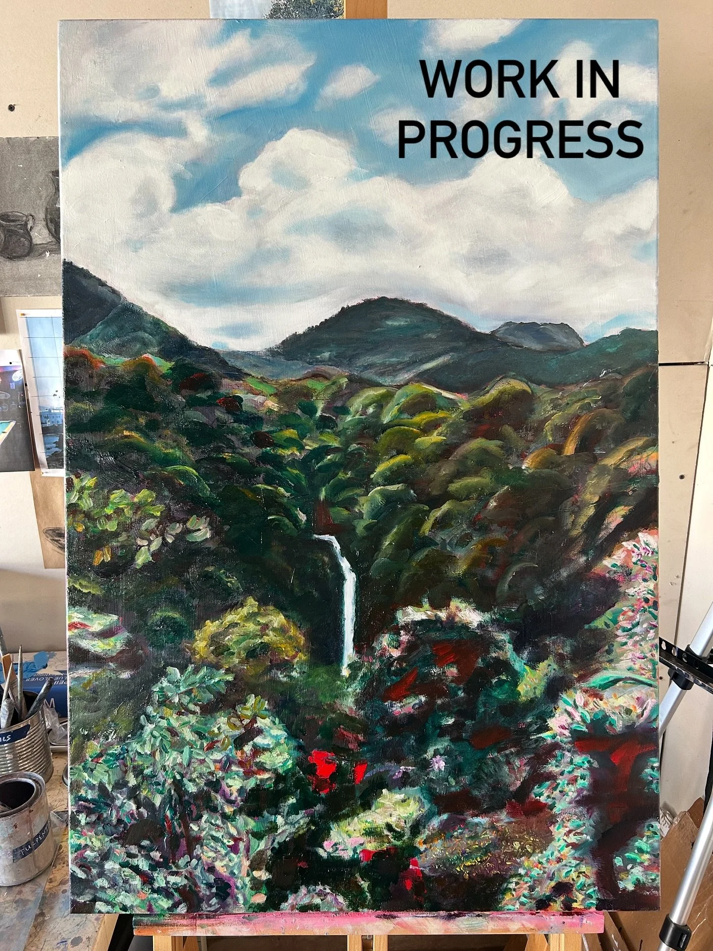 currently on the easel - costa rica waterfall